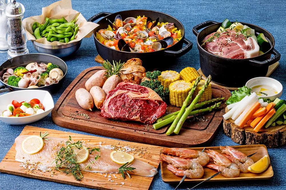 【プレミアムBBQコース】極厚肉にパエリアも♪